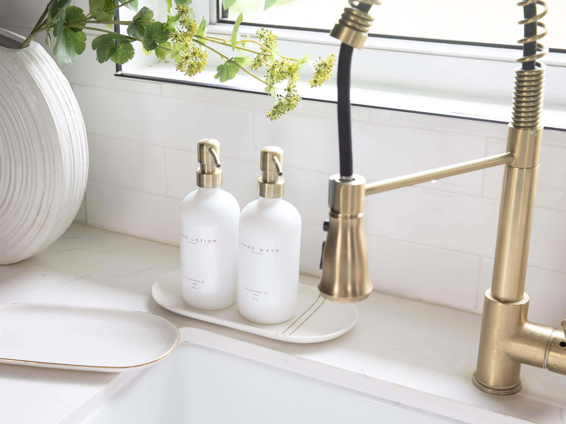 Alabaster Tray | Soap Dispenser And Brush Tray - The Polished Jar