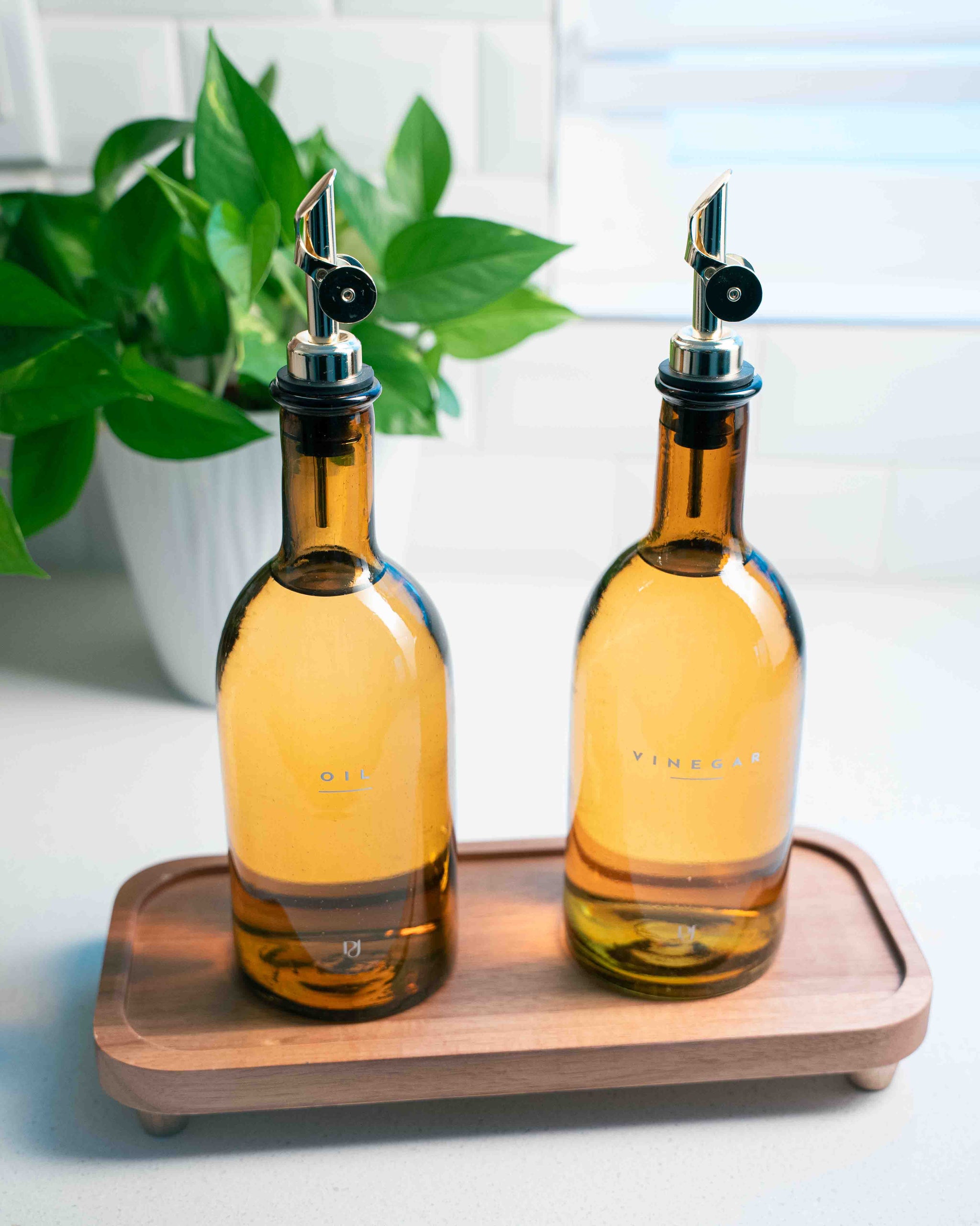 oil and vinegar on a tray