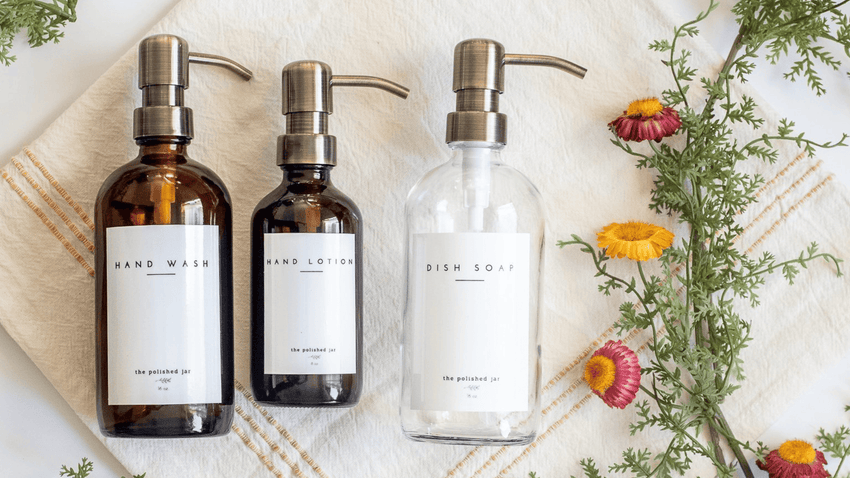 Spring kitchen decor with soap dispensers on a countertop