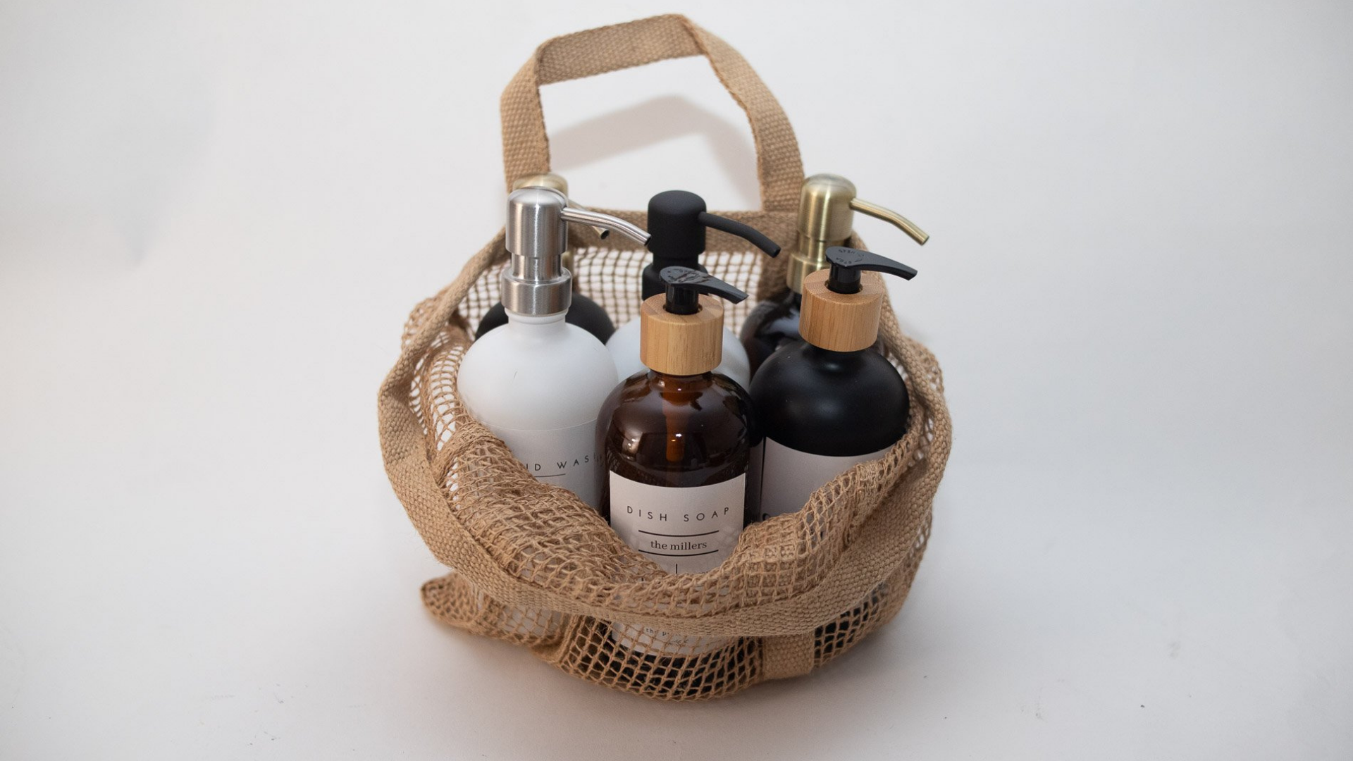 Gift Basket With The Polished Jar Soap Bottle Dispensers