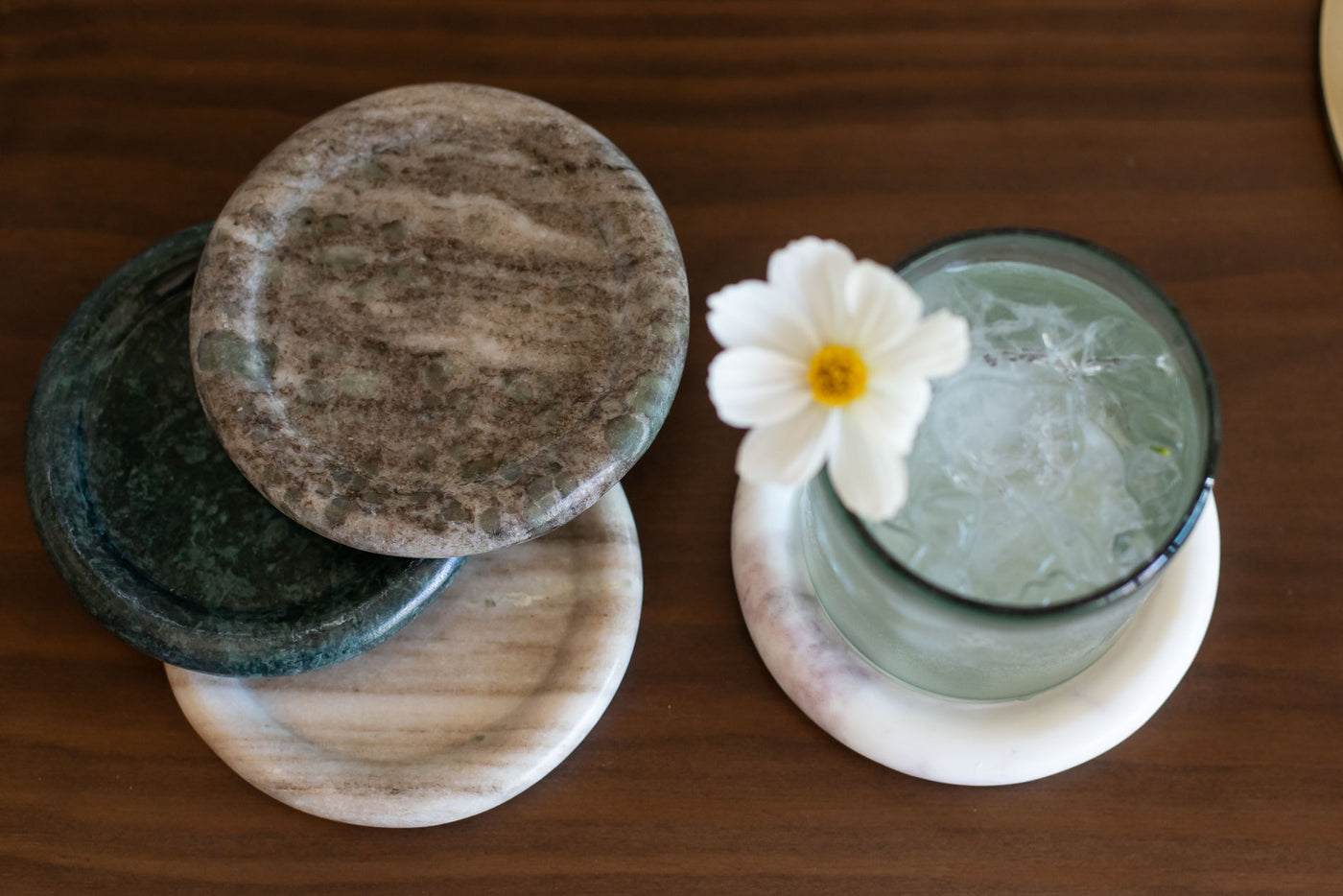 marble coasters with cup and flower