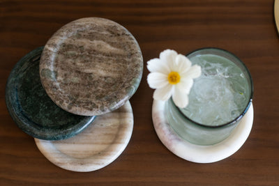 marble coasters with cup and flower