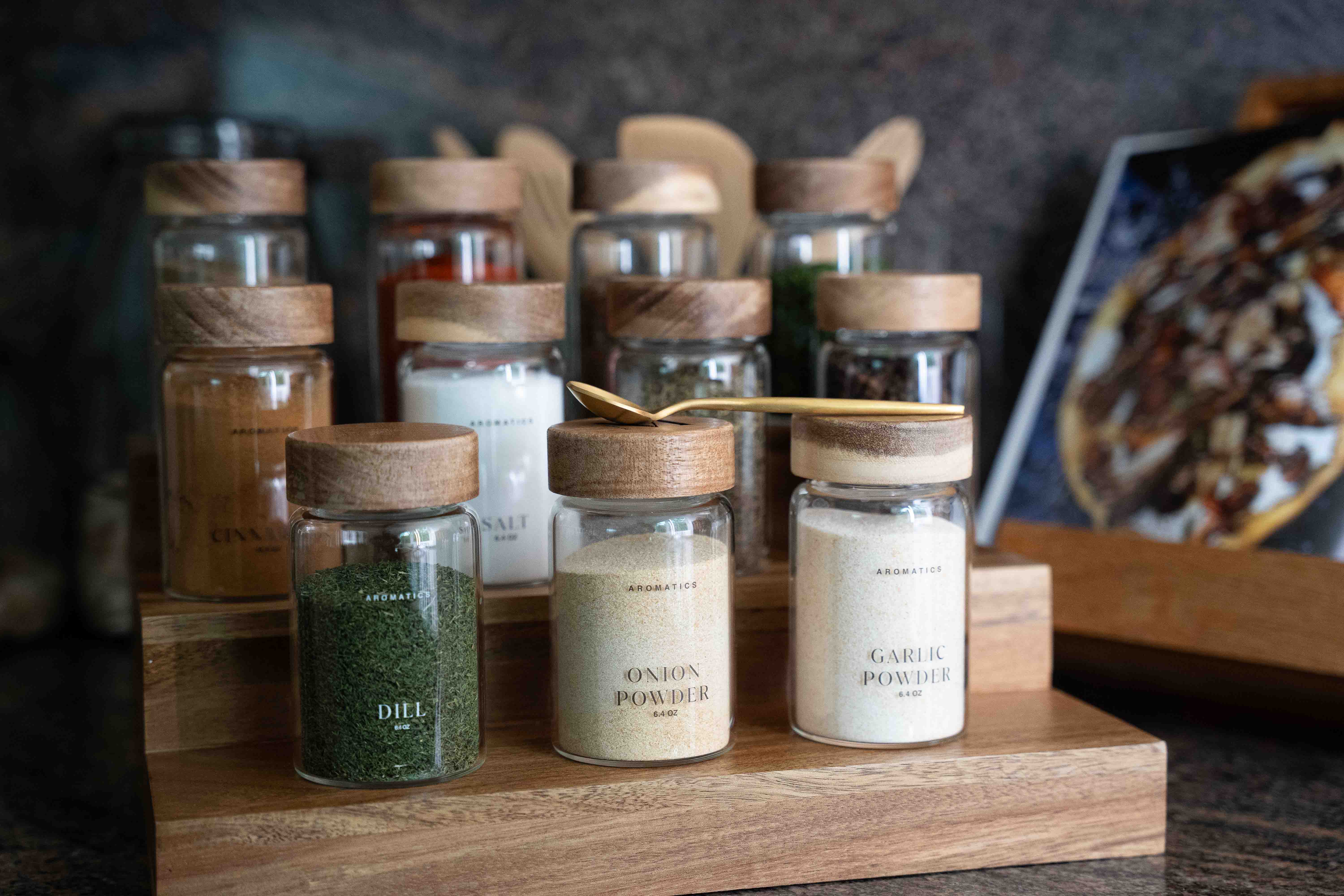 spice jars on rack