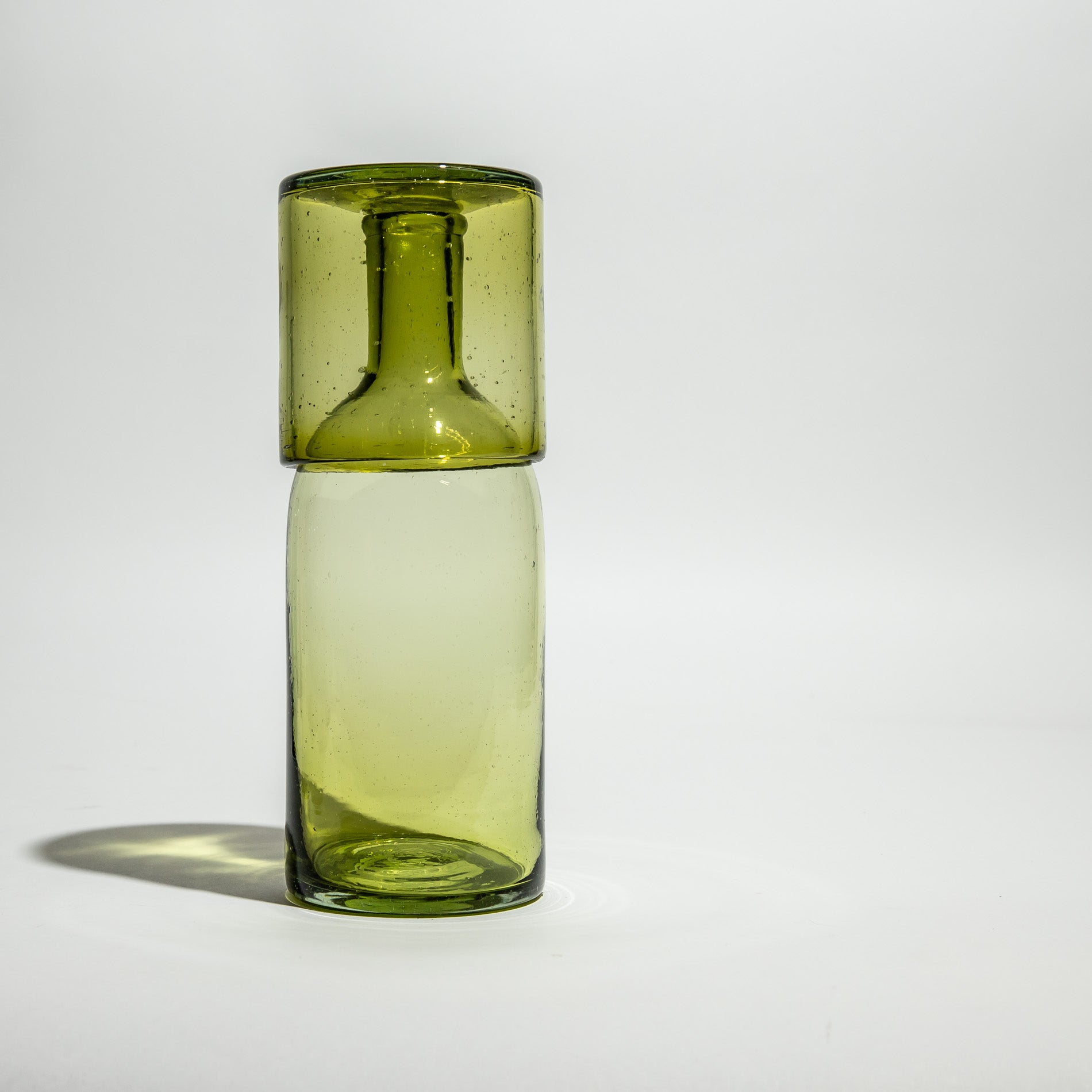 Mexican Glass Carafe and glass - green