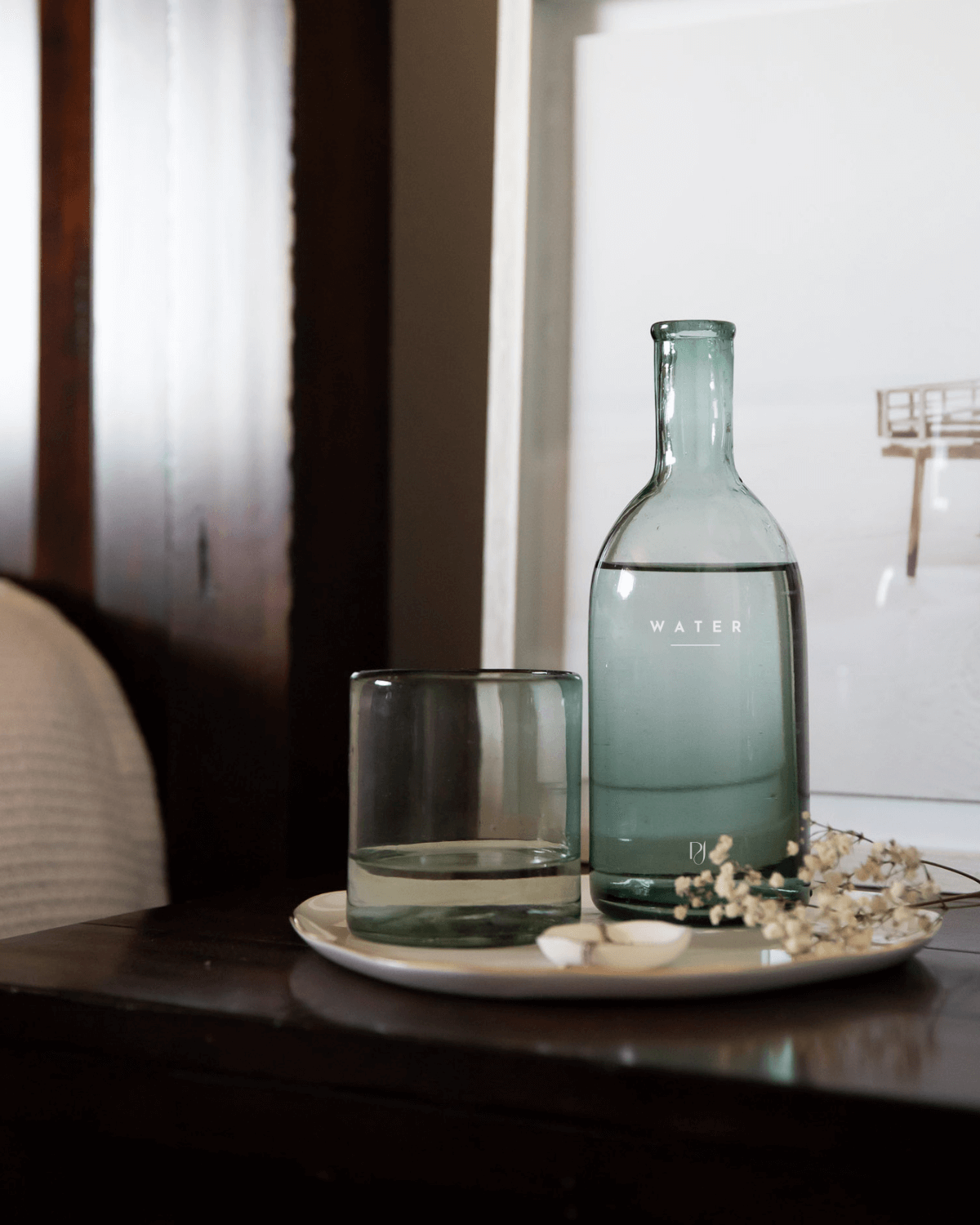 Mexican Water Glass and Bottle in Mist