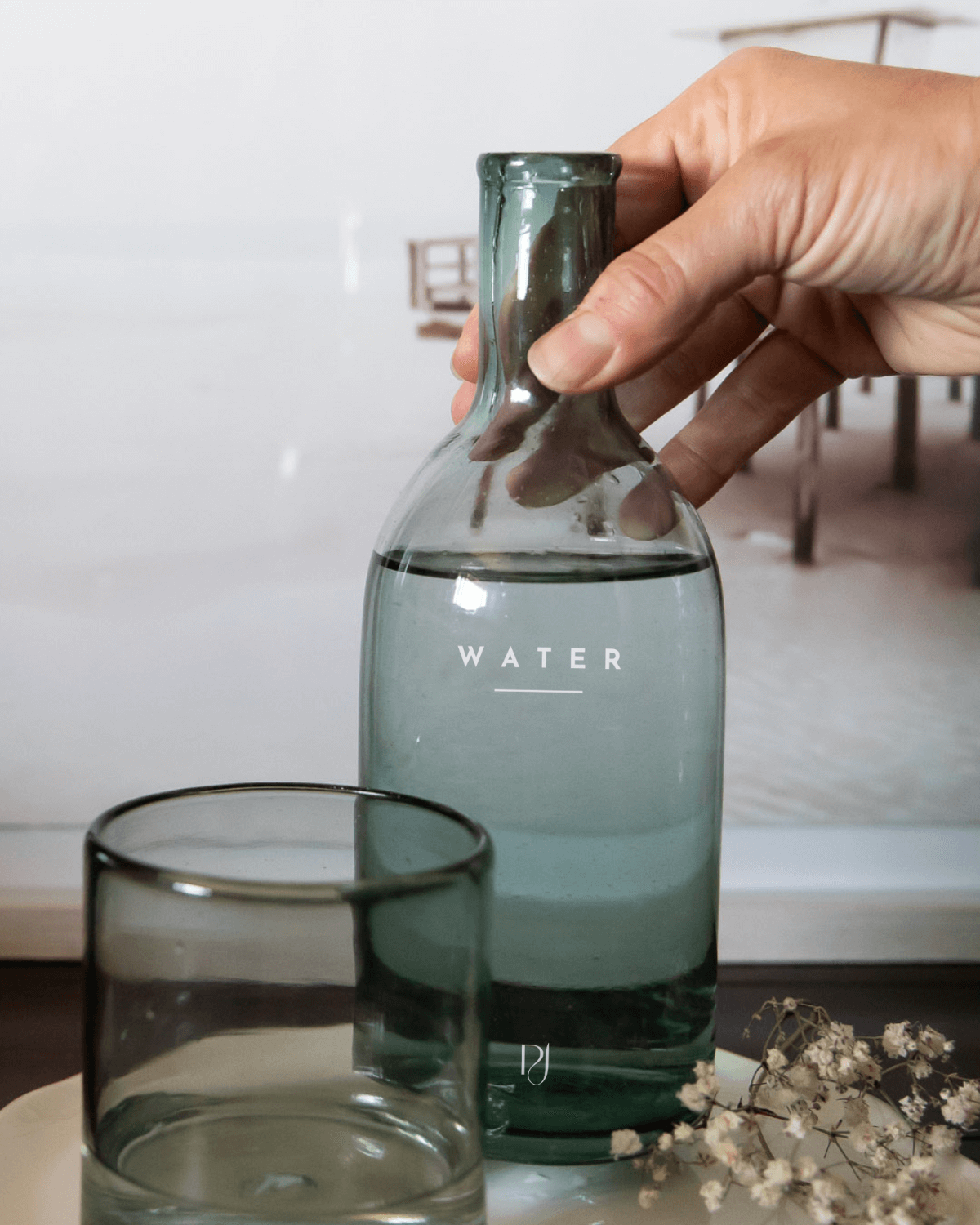 Mexican Water Glass and Bottle in Mist