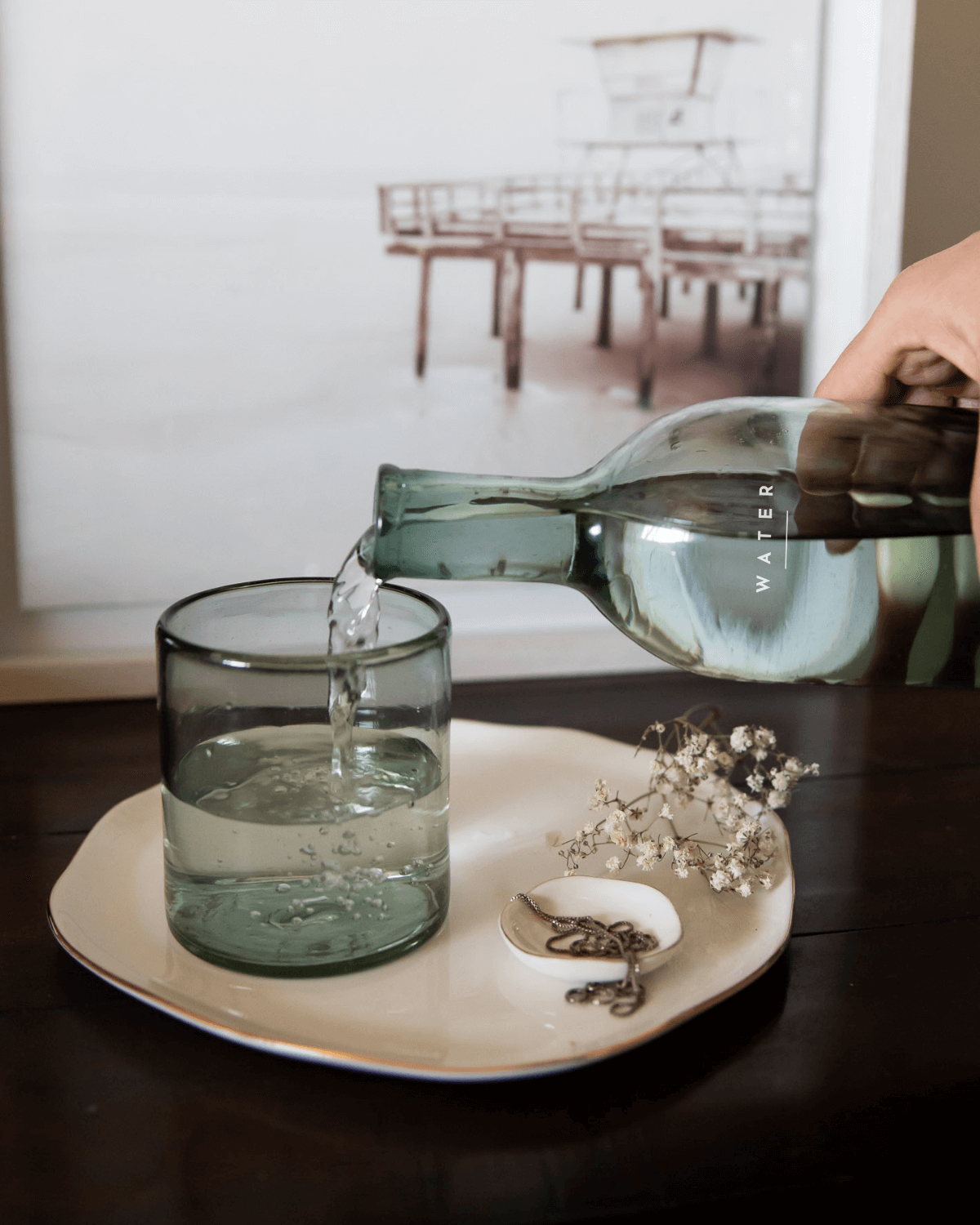 Mexican Water Glass and Bottle in Mist