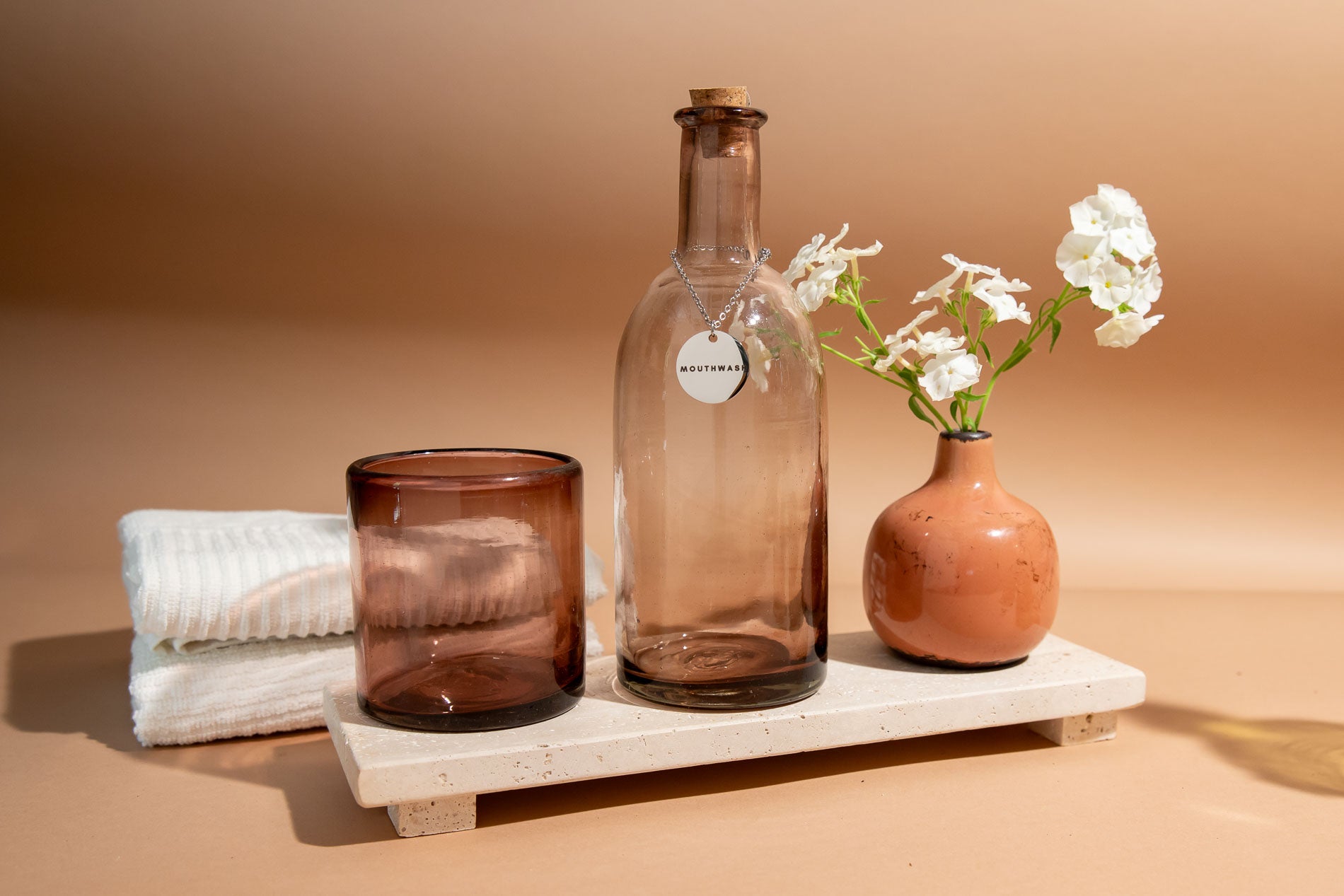 mouthwash dispenser in amethyst