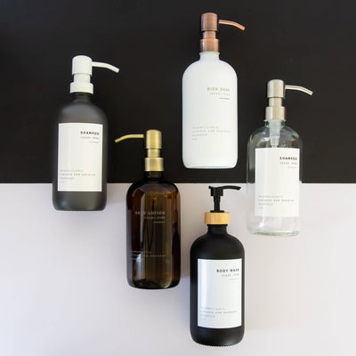Glass Soap & Lotion Dispenser | Brooklyn Collection in Engraved, Printed & Labeled